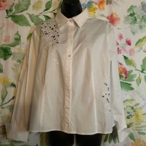 White blouse, unique laser  cut out pattern size medium